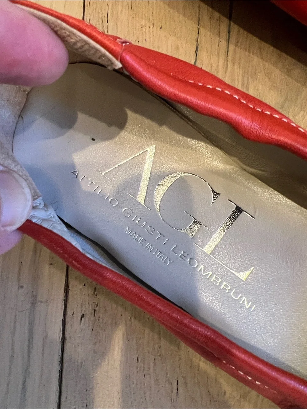 AGL Red Leather Flats with Purple Patent Toe and Yellow Strap